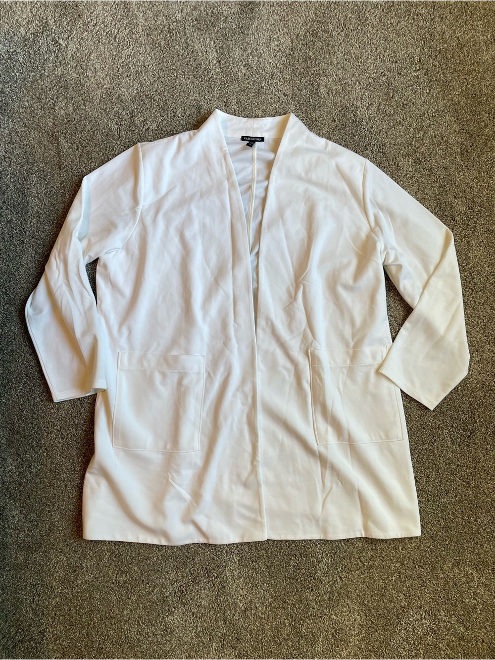 Eileen Fisher White Open-Front Longline Cardigan Sweater with Front Pockets 2X